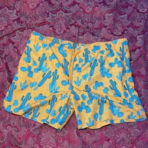 36-38 men’s swim trunks. Yellow with blue/green cactuses.